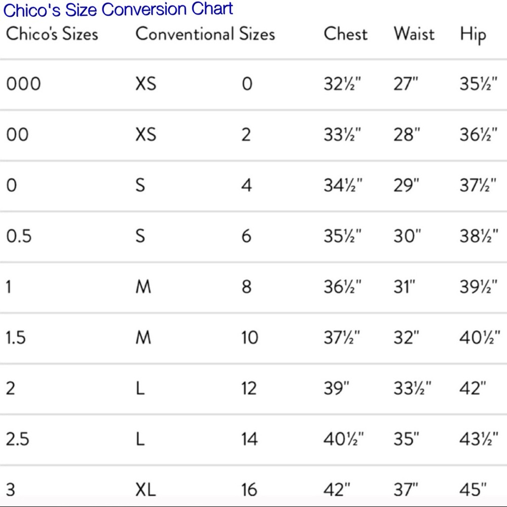 Chico’s Size Conversion Chart